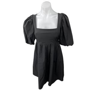 Kourt Black Balloon Half Sleeve Square Neck Tie Back Mini A Line Dress Size L
